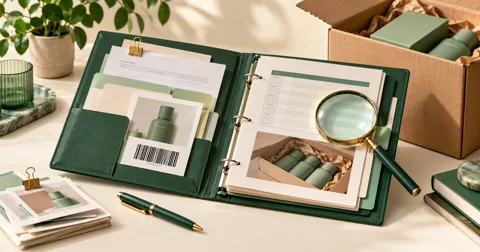 An organized case evidence folder containing inventory reports, invoices and product identifiers.