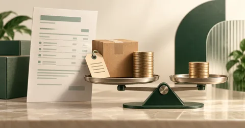 An invoice and documented product cost compared with two reimbursement coin stacks.